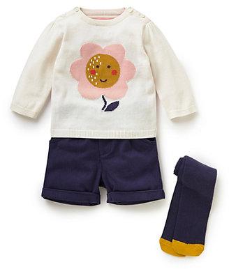 Marks and Spencer Indigo Collection 3 Piece Pure Cotton Jumper, Shorts & Tights Outfit