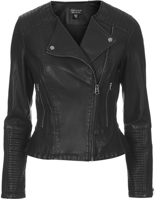 Topshop Faux leather peplum biker jacket