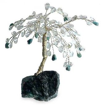 Novica Gemstone tree, 'Emerald Leaves, Crystal Dew'