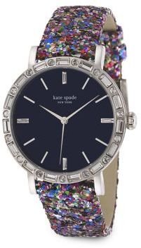 Kate Spade Metro Grand Pavé Stainless Steel & Interchangeable Glitter Leather Strap Watch