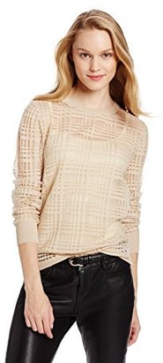 Rachel Roy Collection Women's Transparent Plaid Long Sleeve Pullover Sweater