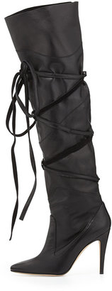 Manolo Blahnik Cavaba Wrapped Leather Over-the-Knee Boot, Black