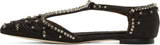 Dolce & Gabbana Black Brocade Rhinestone T-Strap D'Orsay Flats