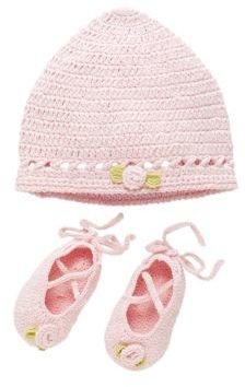 Elegant Baby Infant's Two-Piece Crochet Hat & Lace-Up Ballerina Flats Set