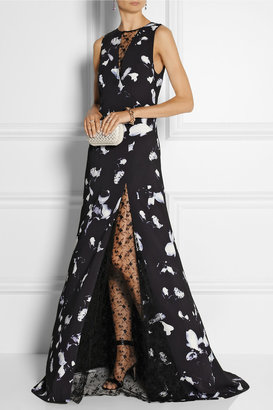 Thakoon Lace-paneled floral-print cady gown