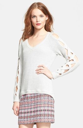 Milly Cable Knit Peekaboo Sleeve Pullover