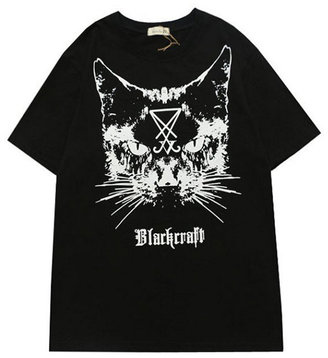 Harajuku Lovers Style Loose Fit Cat Print Black T-shirt