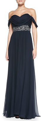 Notte by Marchesa 3135 Notte by Marchesa Off-Shoulder Beaded-Waist Gown