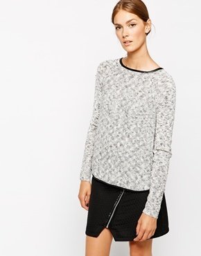 Warehouse Pu Trim Sweater - Light gray