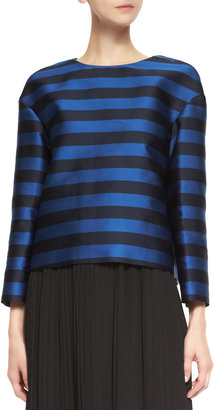 RED Valentino Long-Sleeve Striped Mikado Top