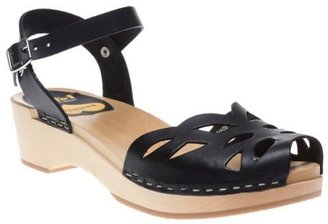 Swedish Hasbeens New Womens Black Ornament Clog Leather Sandals Clogs Buckle