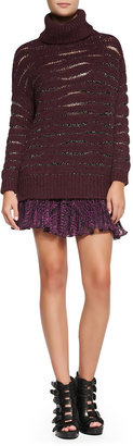 Nanette Lepore Striped Shimmery Knit Turtleneck Sweater