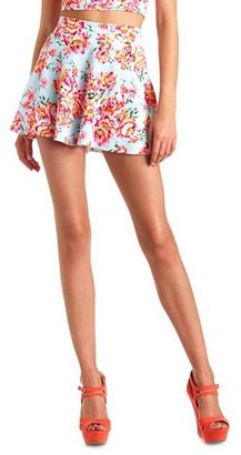 Charlotte Russe High-Waisted Floral Print Skater Skirt
