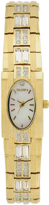Elgin Womens Gold-Tone Crystal Bracelet Watch