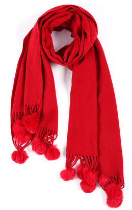 Solid Red Scarf with Fluffy Balls