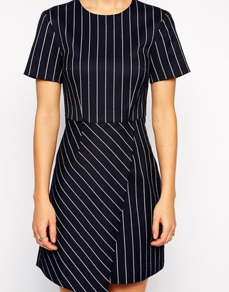 ASOS COLLECTION Dress in Stripe with Asymmetric Hem