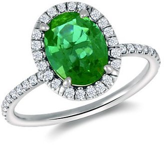 Micropave Emerald and Diamond Ring in 18k White Gold