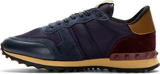 Valentino Navy Mesh & Leather Studded Sneakers