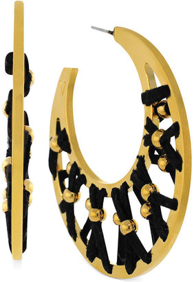 Vince Camuto Gold-Tone Laced Suede Crescent Hoop Earrings
