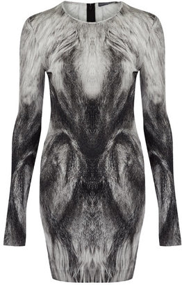 Alexander McQueen Black Fox Print Long Sleeve Jersey Dress
