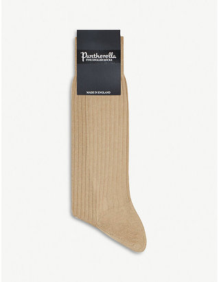 Pantherella Men's Lt Khaki Short Ribbed Cotton Socks, Size: 10
