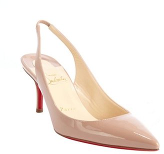Christian Louboutin nude patent leather 'Apostrophy Sling 70' pointed toe slingback pumps