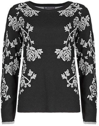 Marks and Spencer M&s Collection Placement Floral Stitched Jumper with Wool