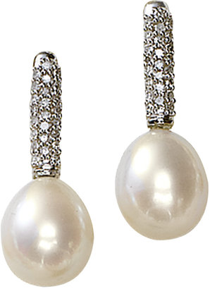 EFFY COLLECTION Freshwater Pearl & Diamond Drop Earrings in 14 Kt. White Gold, 9-9.5mm