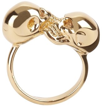 Alexander McQueen Shiny Gold Twin Skull Ring