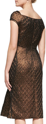 J. Mendel Cap-Sleeve Flared-Skirt Dress, Bronze