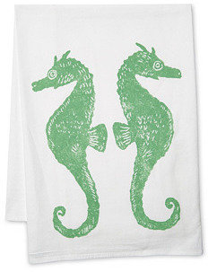 S/2 Seahorse Tea Towels, Seafoam