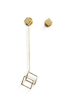 NOOR FARES Diamond & gold asymmetrical cube earrings
