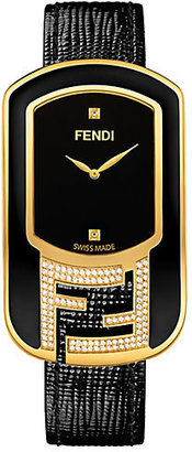 Fendi Chameleon Diamond, Enamel, Goldtone Stainless Steel & Leather Large Signature Strap Watch