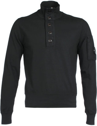 C.P. Company Black Garment Dyed Watch Viewer Quarter-Zip Sweatshirt