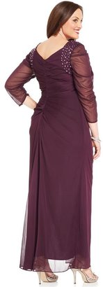 Alex Evenings Plus Size Illusion-Sleeve Embellished Gown