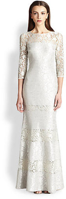 Kay Unger Fit-And-Flare Lace Gown