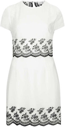 Rare **White Scalloped Edge Embroidered Overlay Dress