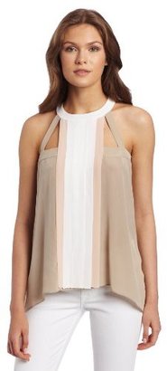 BCBGMAXAZRIA Womens Kayli Color Blocked Cut Out Top
