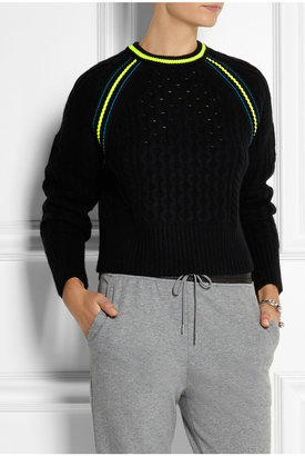 Alexander Wang T by Neon-trimmed cropped cable-knit sweater