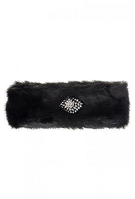 Quiz Black jewel faux fur headband