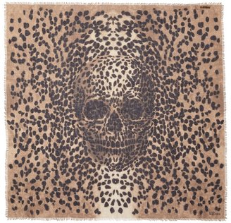 Alexander McQueen Leopard big skull cashmere-silk scarf