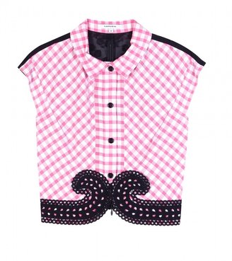 Carven Cropped gingham and mesh top