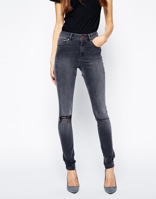 ASOS Ridley Skinny Jeans in Slick Grey with Ripped Knee - Grey