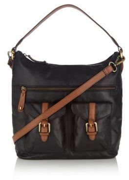 Mantaray Black leather double pocket shoulder bag