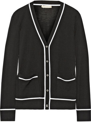 Michael Kors Contrast-trimmed merino wool and cotton-blend cardigan