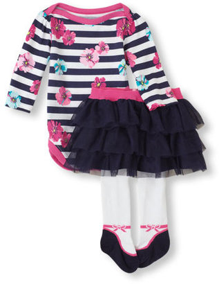 Children's Place Bodysuit, ruffle skirt & tights set