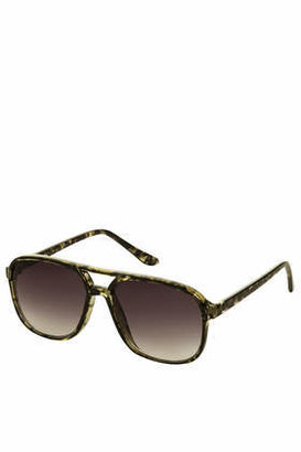 Topshop Womens Andie Square Aviator Sunglasses - Khaki