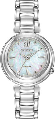 Citizen Eco-Drive Womens Mother-Of-Pearl Silver-Tone Watch EM0330-55D
