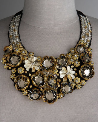 Oscar de la Renta Black & Gold Flower Bib Necklace