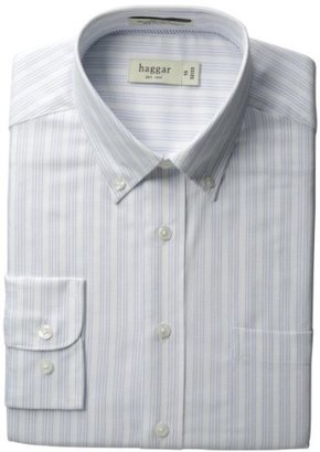 Haggar Men's Regular Fit Pinpoint Oxford Long Sleeve Pattern Dress Shirt, Light Blue, 15(34/35)